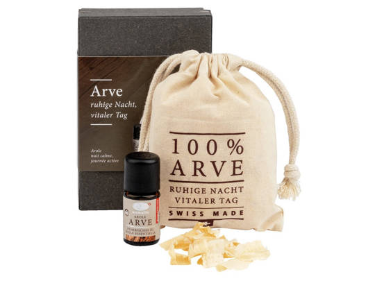 Geschenkset Arve Pontresina Arve ätherisches Öl 5 ml & Arvenspäne 15 g