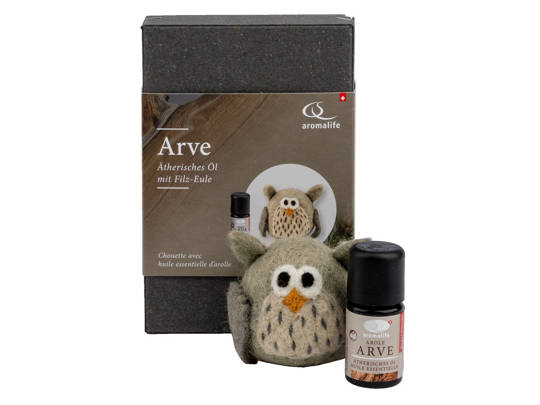 Aromalife Geschenkset Filz Eule mit ätherischem Öl Arve 5ml
